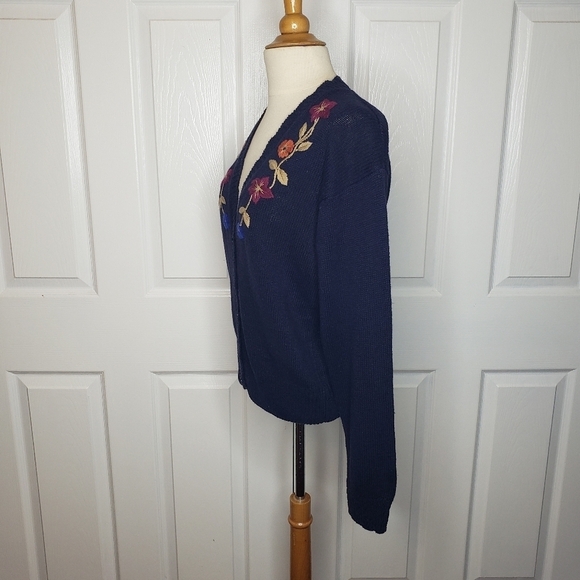 Vintage Embroidered Linen Cotton Cardigan S Cottagecore Grannycore  Prairie - Picture 5 of 9